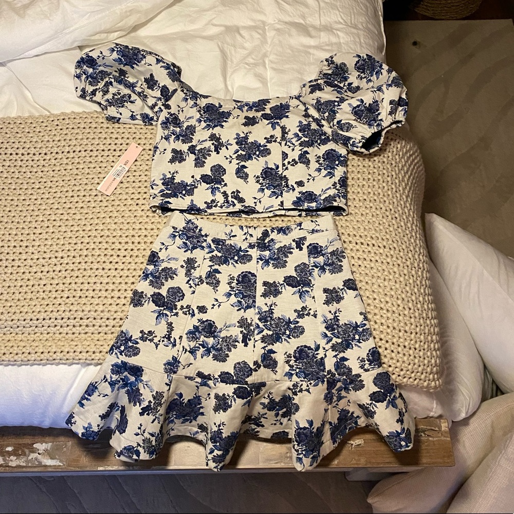 Aqua floral two piece set